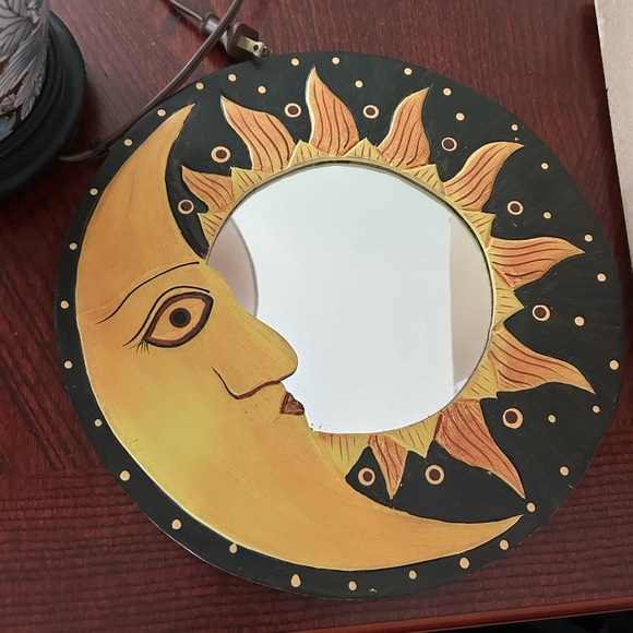 Vintage 90s Sun and Moon Wall Mirror - Black and Yellow 11.5" - Picture 2 of 10